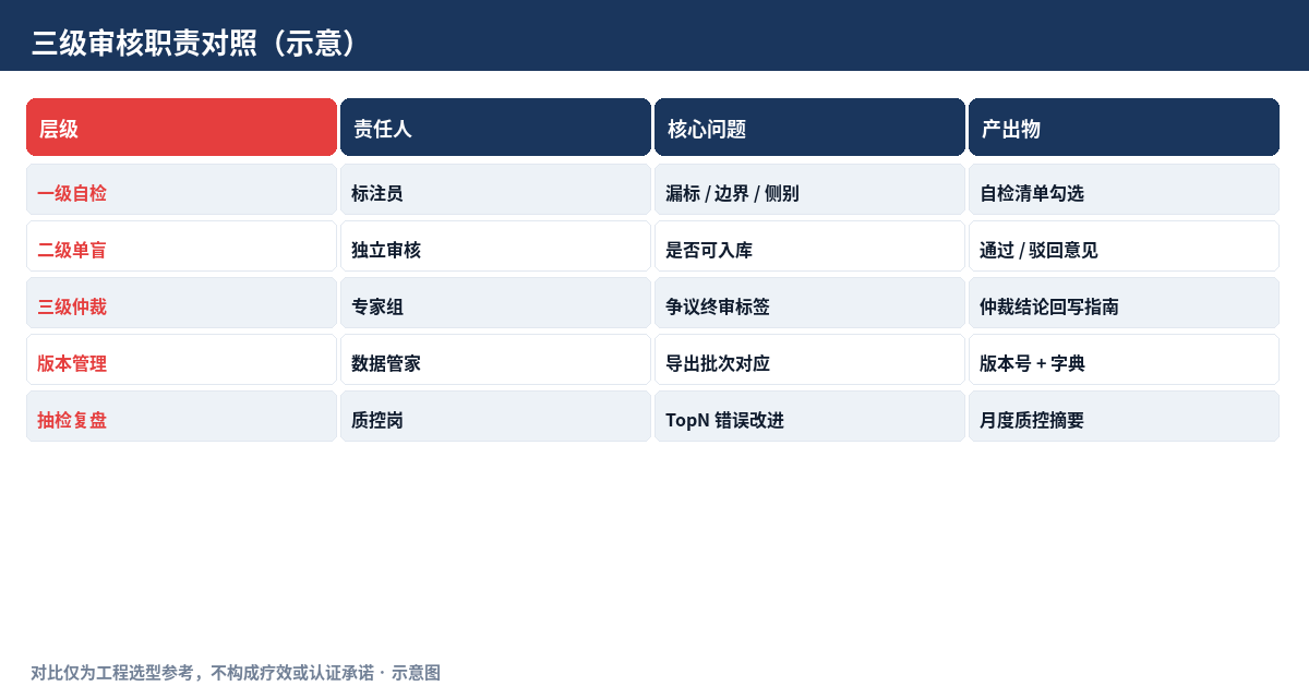 示意图：三级审核职责对照表（工程选型参考）